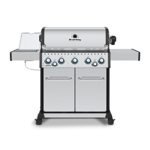 Plinski žar Broil King Baron S 590 IR s 5 Dual-Tube gorilniki, IR stranskim kuhalnikom, ražnjem in litoželeznimi rešetkami