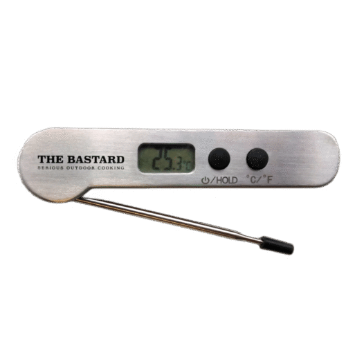 The Bastard digitalni termometer Core Pro z zložljivo sondo in digitalnim zaslonom, primeren za natančno merjenje temperature mesa na žaru.