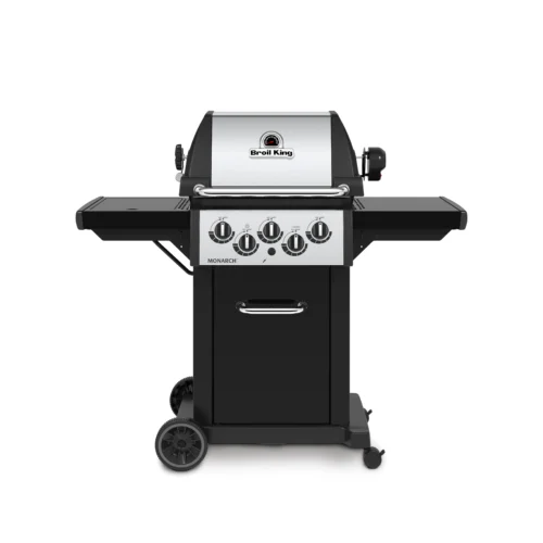 Plinski žar Broil King Monarch 390 s 3 gorilniki (16 kW), zadnjim gorilnikom za raženj, stranskim kuhalnikom in zložljivimi policami (132 × 122 × 56 cm)