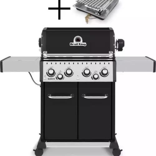 Plinski žar Broil King Baron S 490 IR s 4 Dual-Tube gorilniki, IR stranskim gorilnikom, zadnjim gorilnikom za raženj in osvetljenimi gumbi