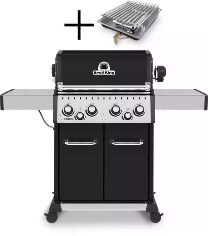 Plinski žar Broil King Baron S 490 IR s 4 Dual-Tube gorilniki, IR stranskim gorilnikom, zadnjim gorilnikom za raženj in osvetljenimi gumbi
